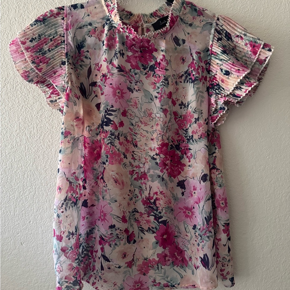 Floral Ruffle Sleeve Blouse in Pink